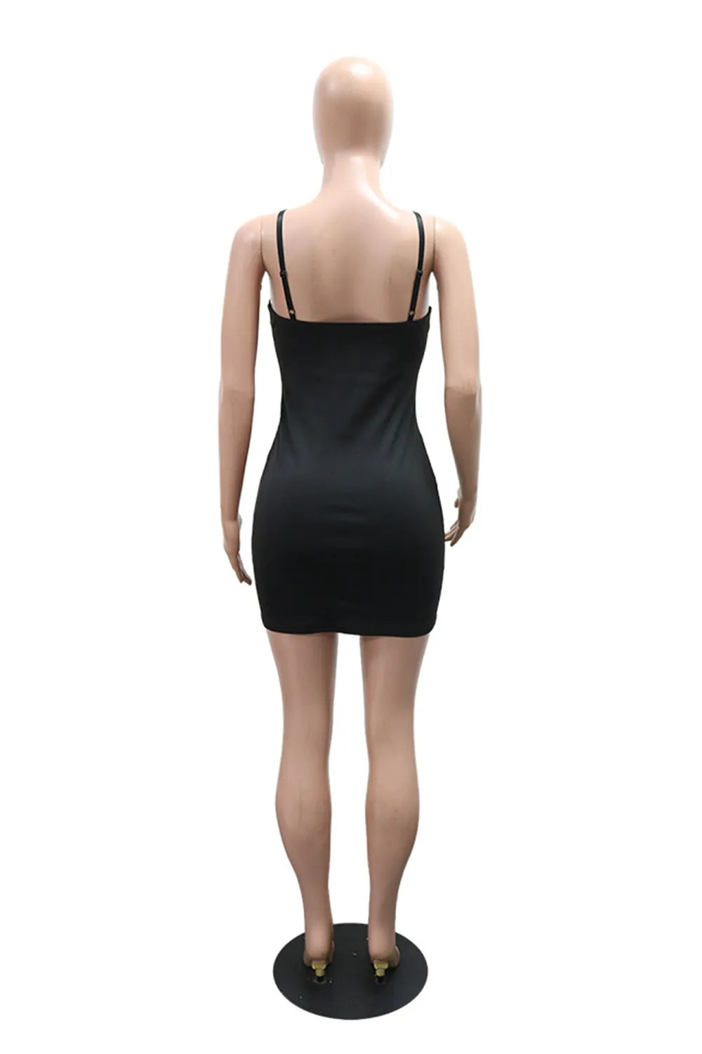 Spaghetti Strap Rhinestone Decor Strappy Bodycon Party Mini Dresses-Black