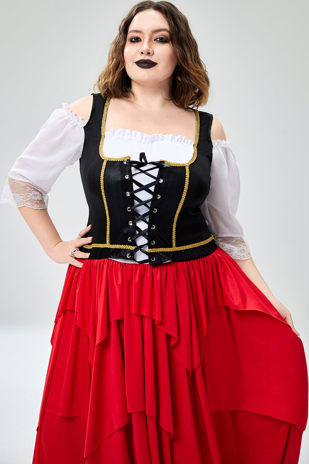 Halloween Costume Red Cosplay One Shoulder Lace Up Irregular Knitted Midi Dress(Ships 24h)