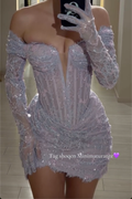 Lavender Off-the-Shoulder Lace Mini Dress