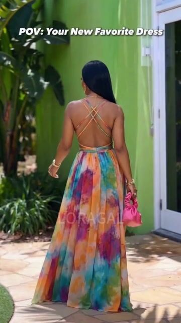 Cami Neck Cut Out Tie Dye Slit Vacation Maxi Dresses-Multicolor
