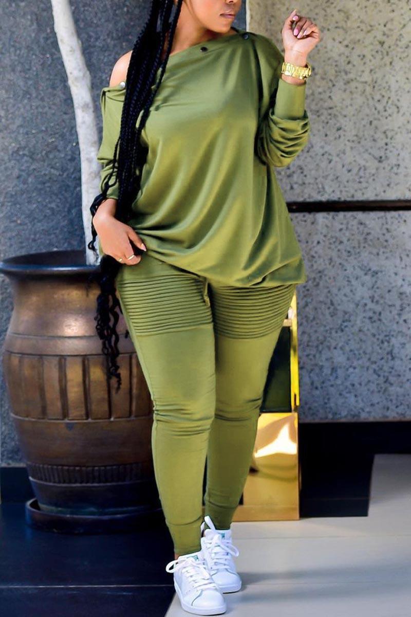 Casual Burgundy Long Sleeves Oblique Collar Two Pieces Set