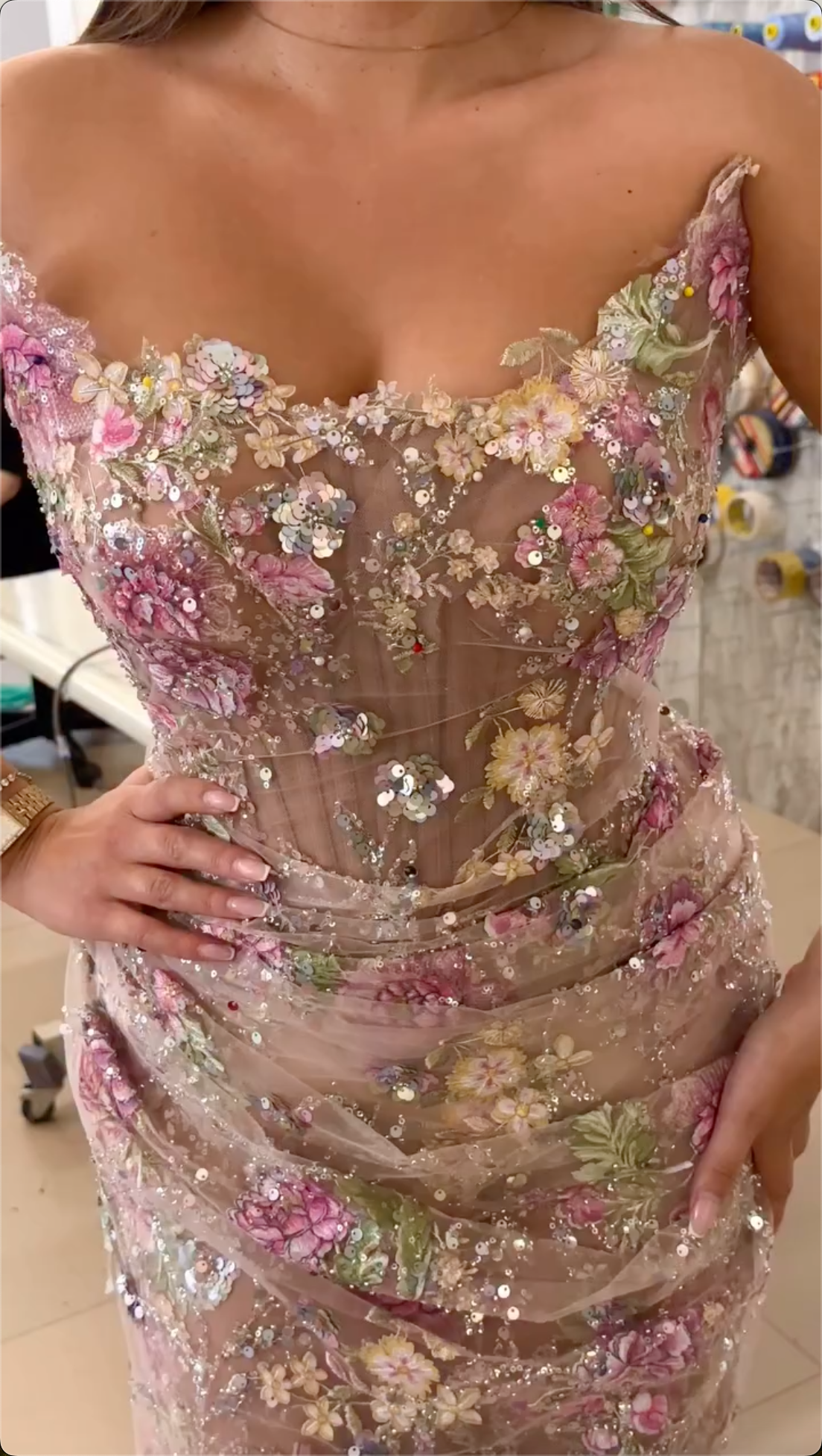Vintage Floral Embroidery Tulle Formal Gown Collection - Sparkling Sequin Evening Dress