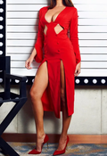 Bold Red Cutout Double-Slit Midi Dress