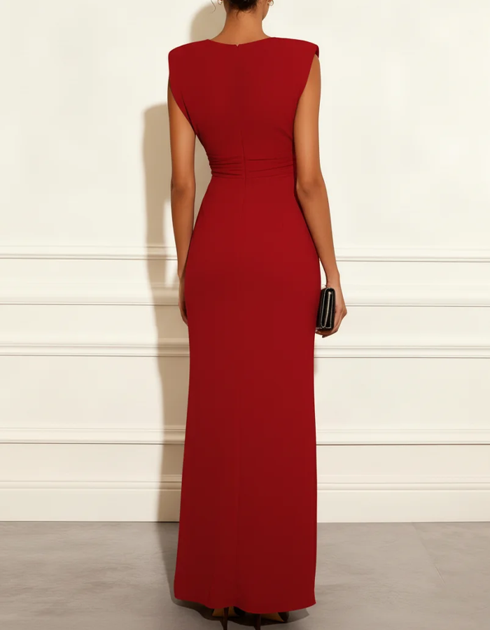 Satin V-Neck Sleeveless Maxi Dress