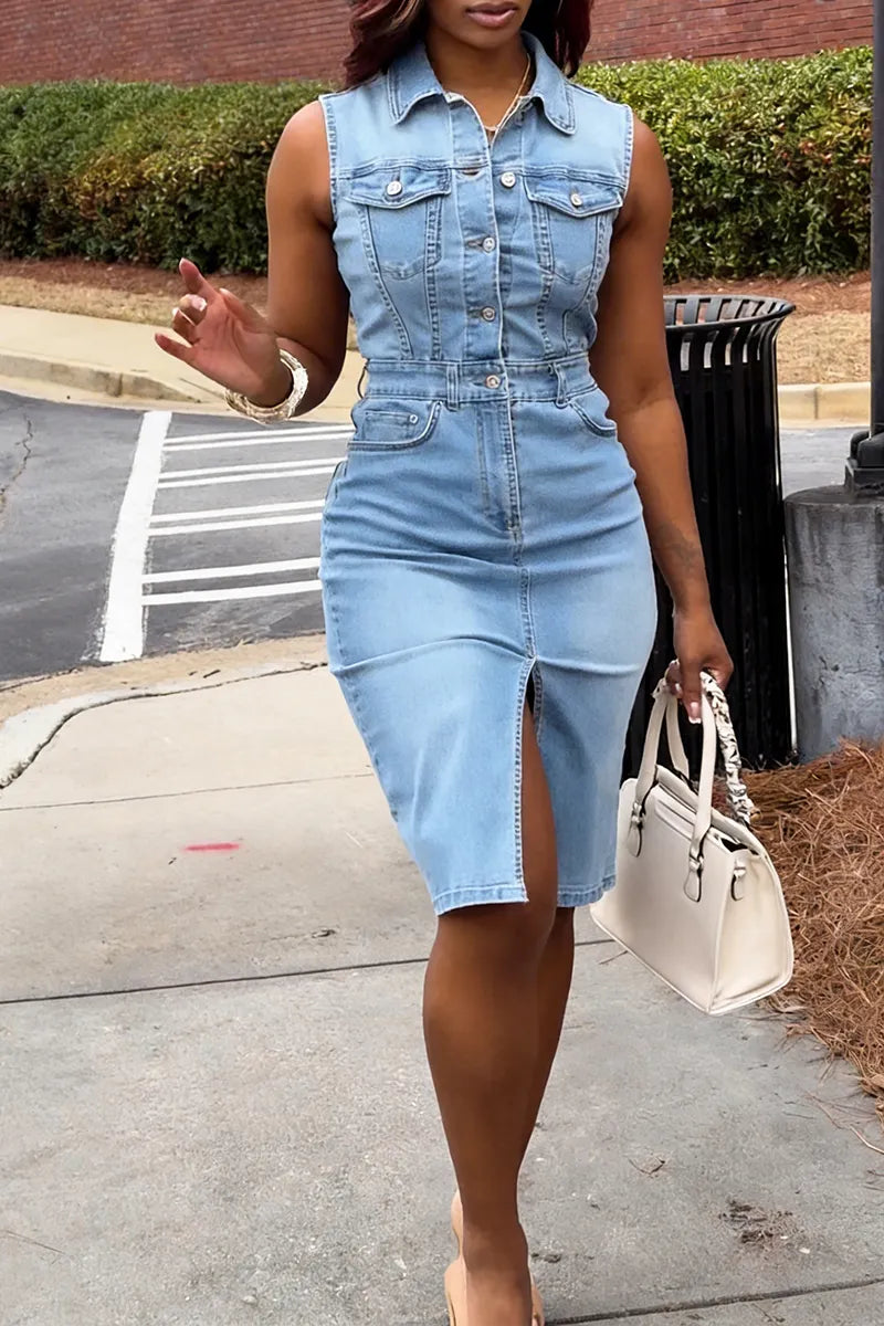 Women's Casual Lapel Slim Pencil Denim Dress