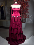 Burgundy Spaghetti Strap Maxi Dress with Crystal Trim & Capelet Sleeves