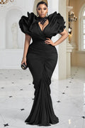 Black V Neck 3D Elegant Bodycon Maxi Dresses