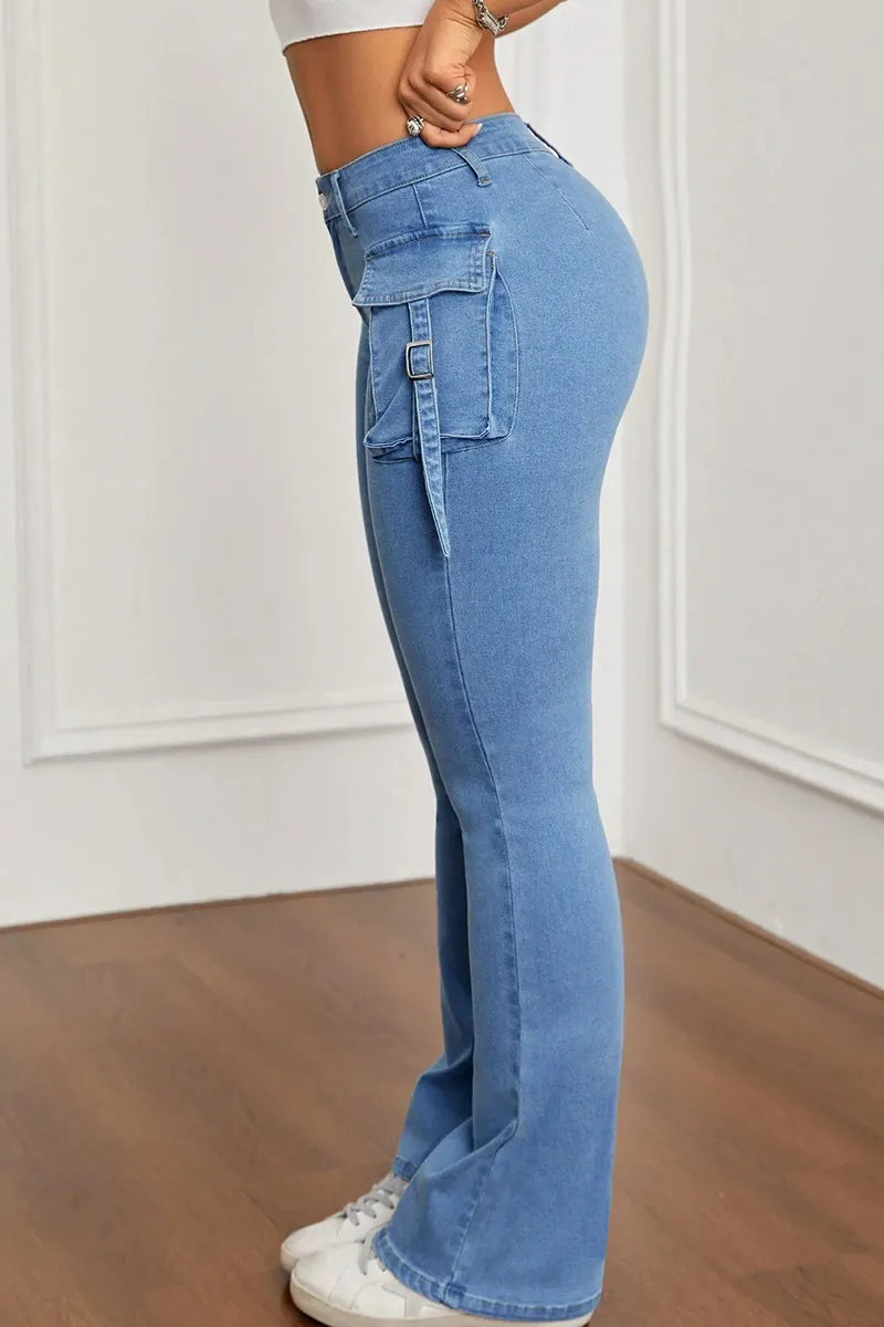 Women's Modern High Stretch Flare Jeans With Side Pockets