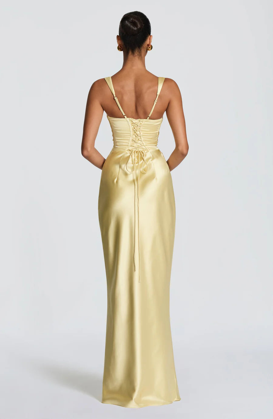 Champagne Yellow Satin Formal Maxi Dress Collection - Elegant Evening Gown for Weddings & Prom