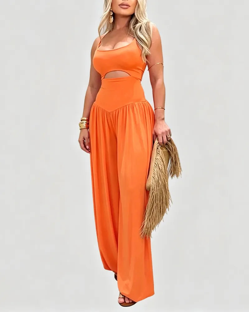 Chic Cut-Out Tank Spaghetti Strap Wide-Leg Jumpsuit