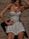 Silver Sequin Strapless Mini Dress