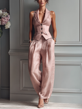 Blush Tailored Vest & Wide-Leg Pants Set