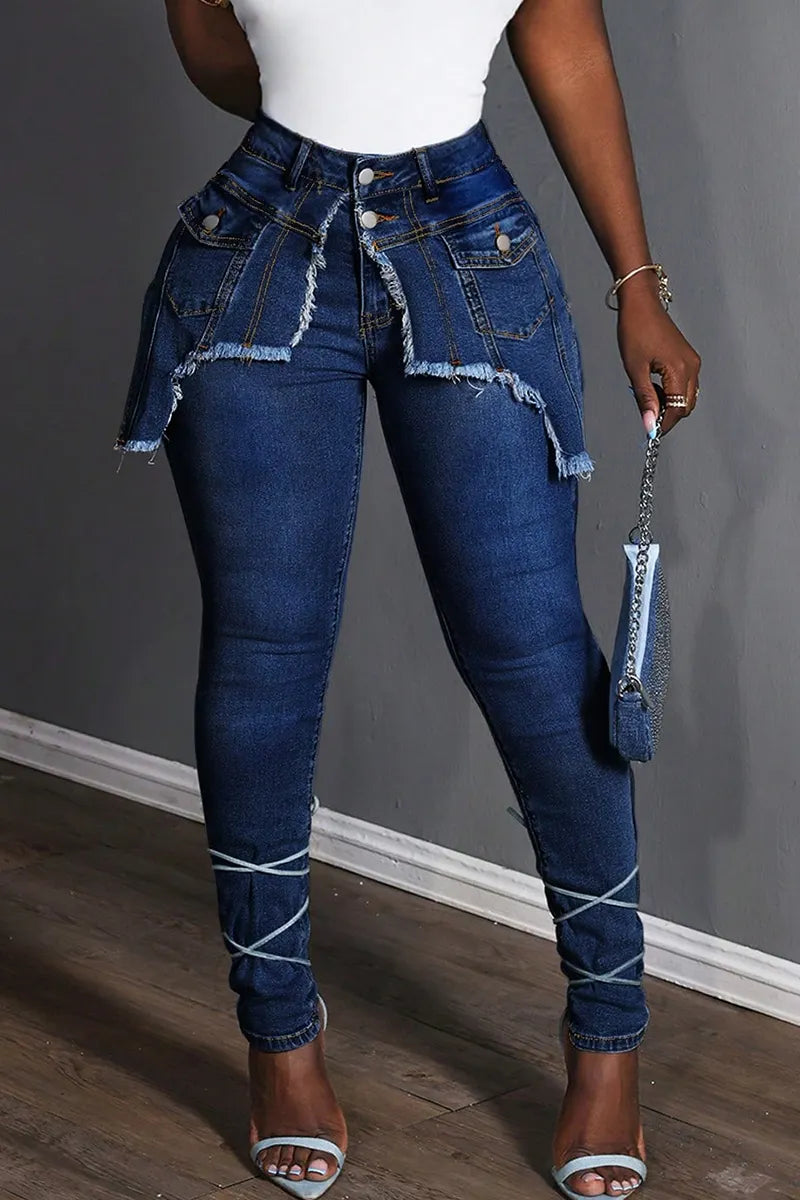 Women's Casual Irregular Design Skinny Jeans