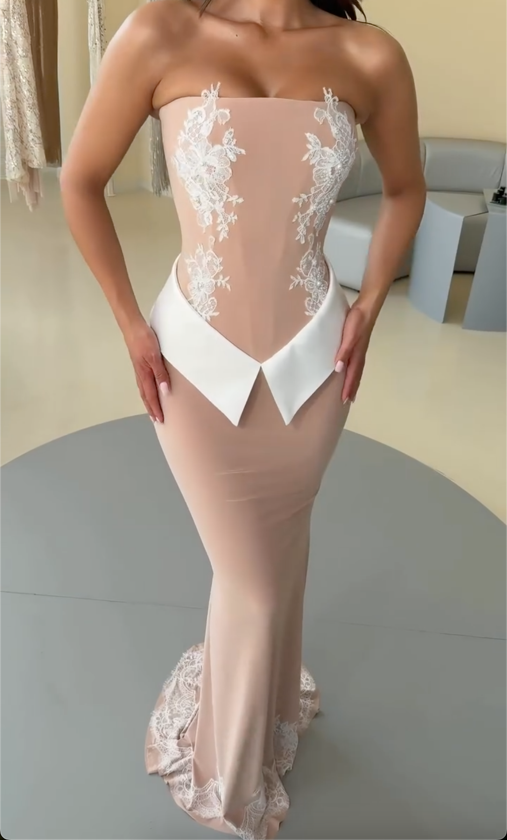 Women's Strapless Nude Mermaid Maxi Dress