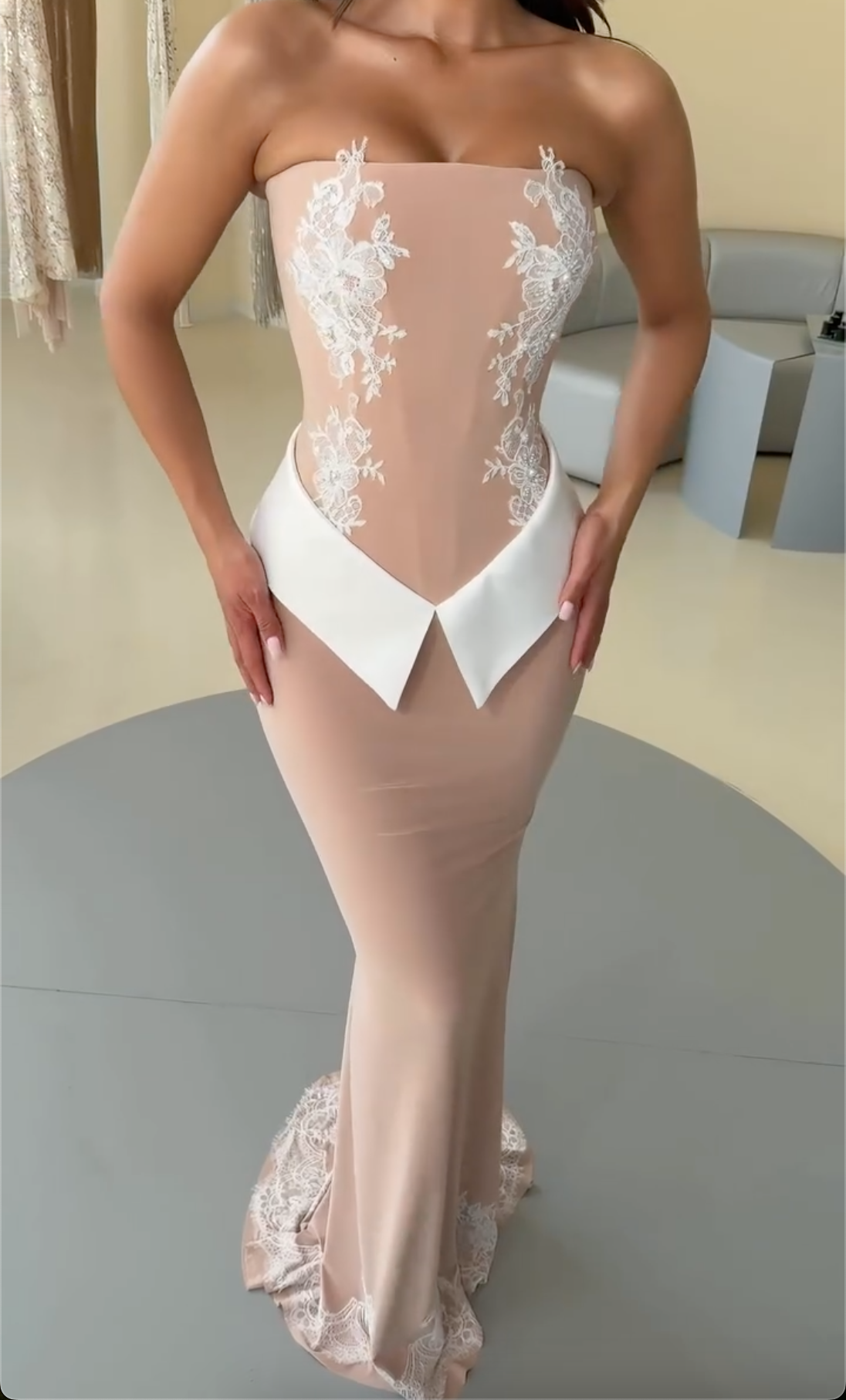 Women's Strapless Nude Mermaid Maxi Dress