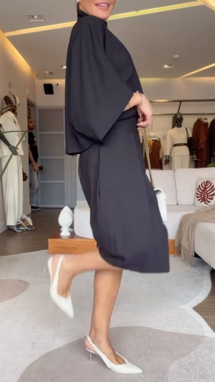 Turtleneck Batwing Sleeve Culotte Two‑Piece Set