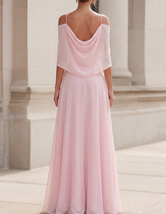 Blush Pink Strapless Sweetheart Draped Chiffon Maxi  Dress