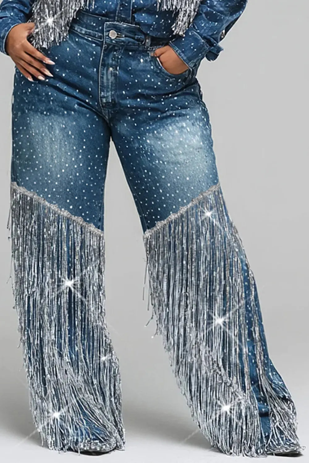 Xpluswear Design Plus Size Festival Blue Strappy Casual Pocket Denim Jeans