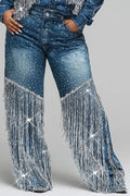 Xpluswear Design Plus Size Festival Blue Strappy Casual Pocket Denim Jeans