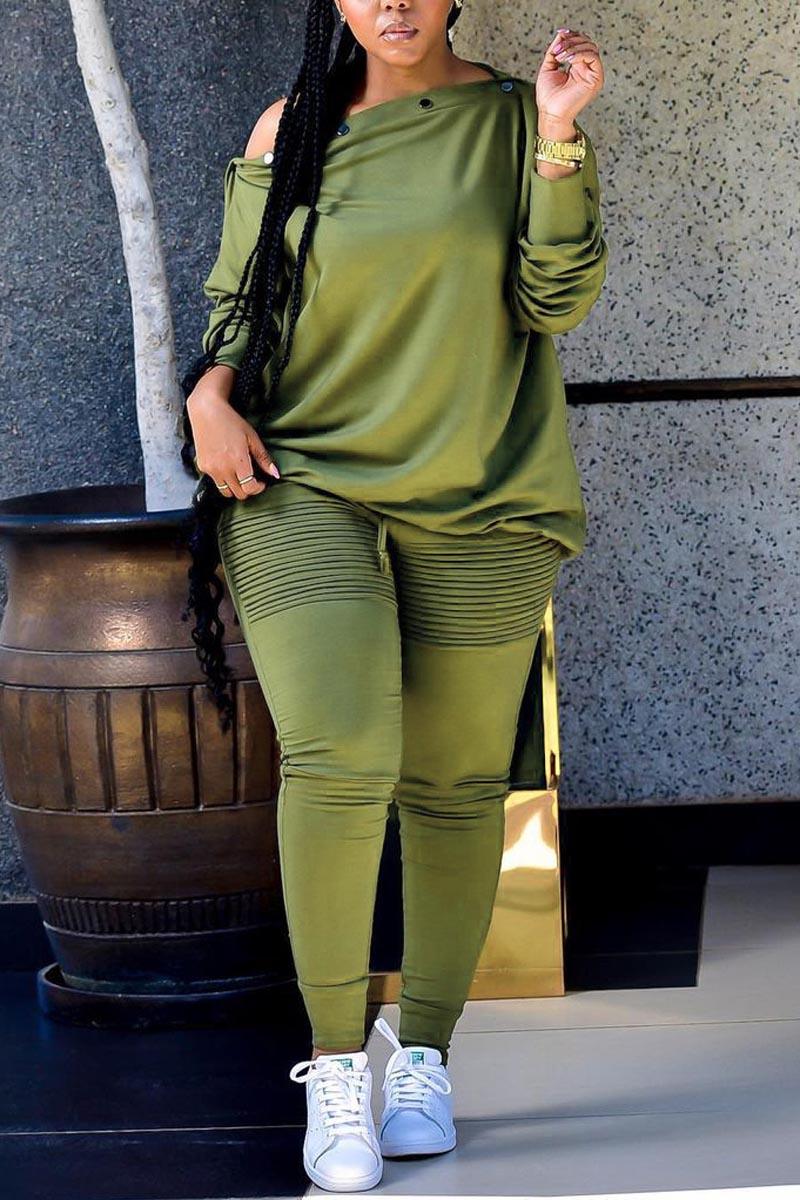 Casual Burgundy Long Sleeves Oblique Collar Two Pieces Set