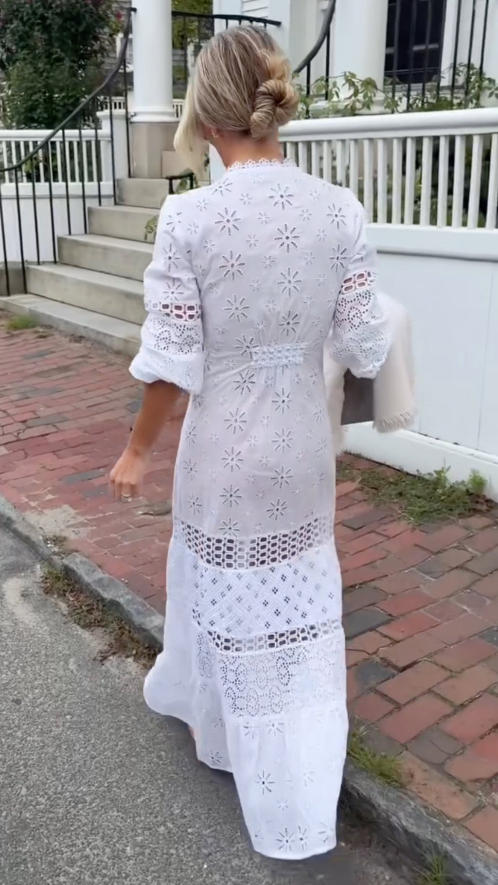 White Eyelet Button‑Front Maxi Dress