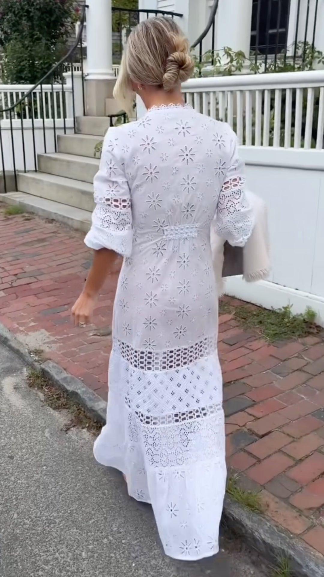 White Eyelet Button‑Front Maxi Dress