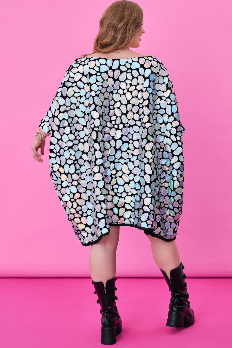 Party Batwing Sleeves Silver Laser Mirror Sequin Mini Dress