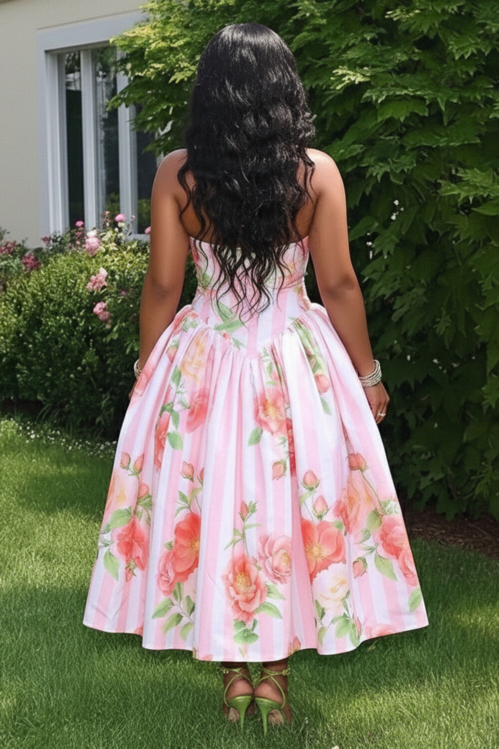 Halter V Cut Backless Floral Print A-Line Gowns Maxi Dresses-Pink [Pre Order]