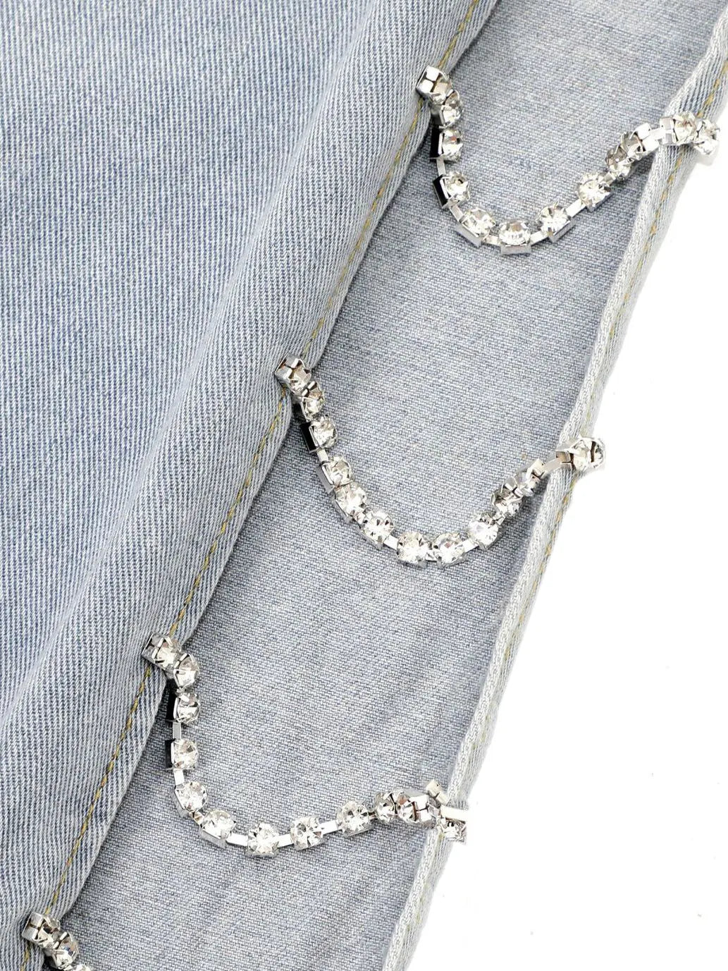 Designer Low Rise Draped Diamond Wide Leg Jeans
