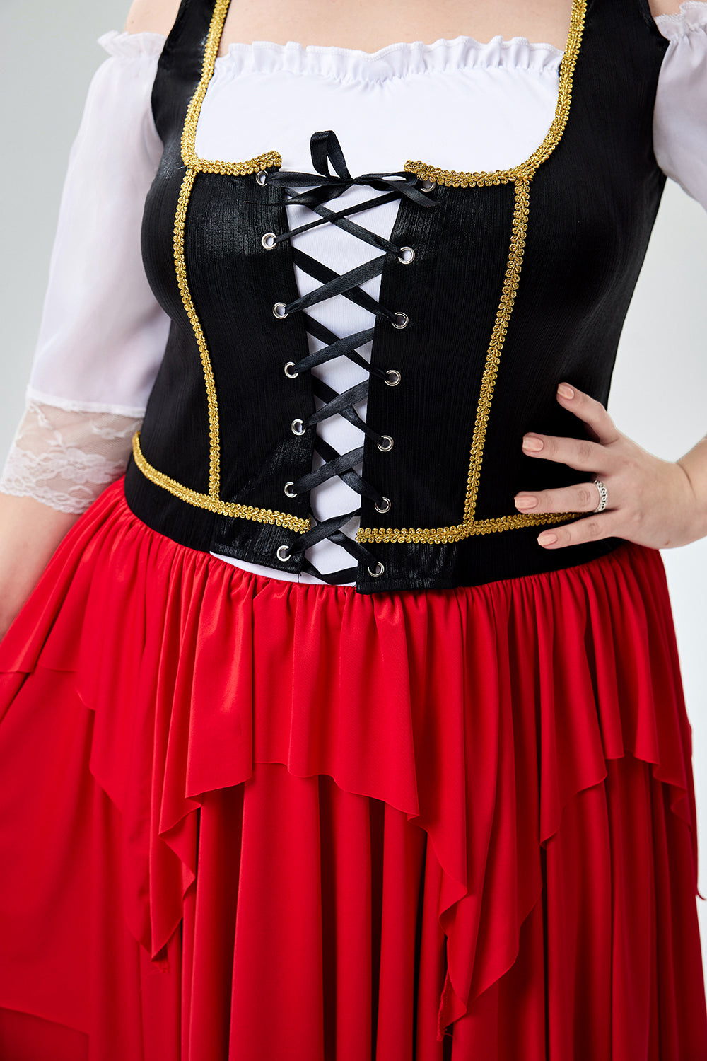 Halloween Costume Red Cosplay One Shoulder Lace Up Irregular Knitted Midi Dress(Ships 24h)
