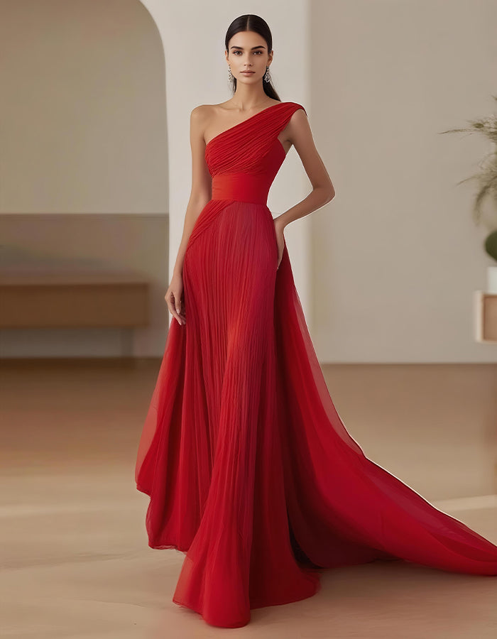One Shoulder Solid Color Maxi Dress