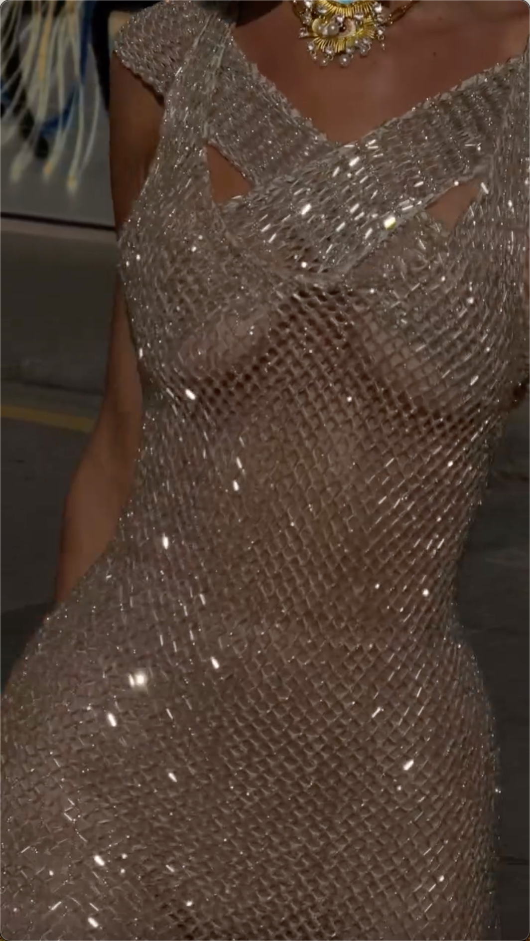 Rhinestone Drape Fishnet Dress