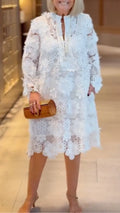 White 3D Floral Lace Midi Dress