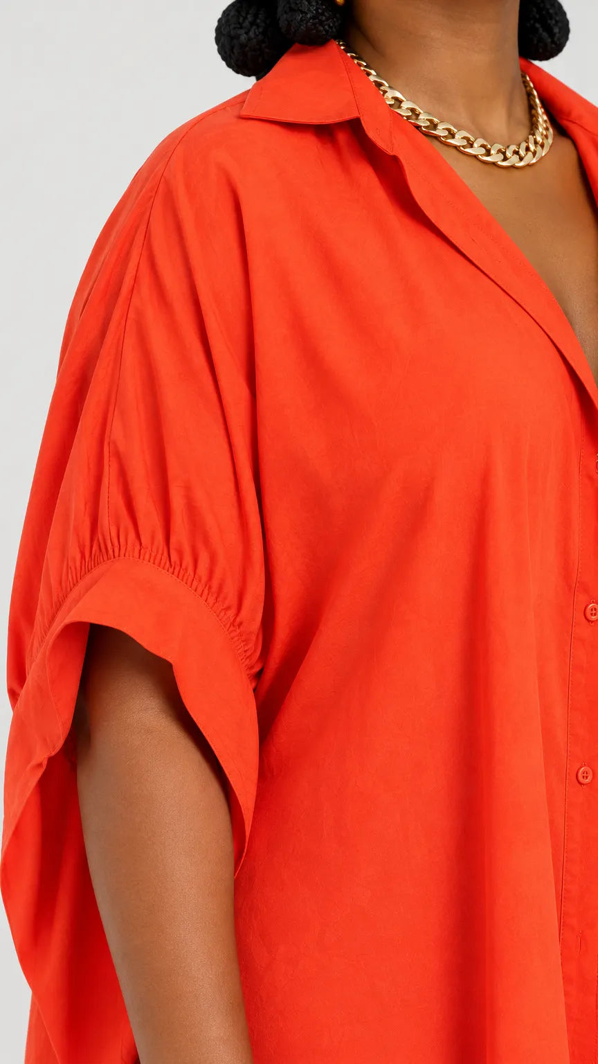 Women's Oversized Lapel Collar Kaftan Shirt Dress Ruched Sleeve Midi Dress