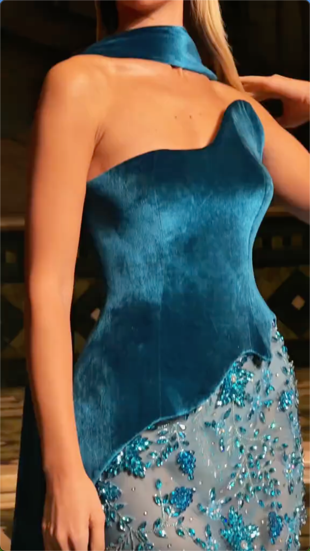 Asymmetric Neck Floral Embellished Maxi Dress