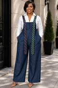 Xpluswear Design Plus Size Business Casual Blue Pocket Tencel Denim Jumpsuits(Without Blouse) [Pre-Order]