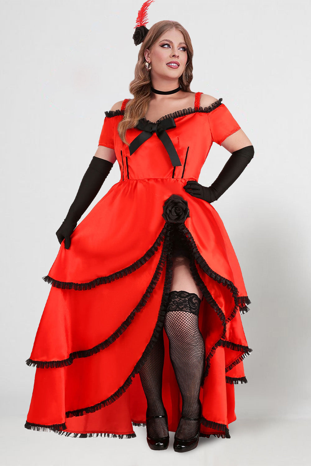 Halloween Dress Red Short Sleeve Ruffle Tiered High Lowal Maxi Dress(Ships 24h)