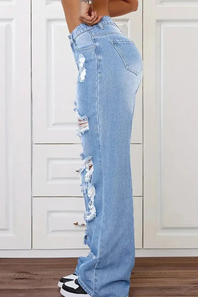 Women's Versatile Washed High-Waisted Loose Jeans