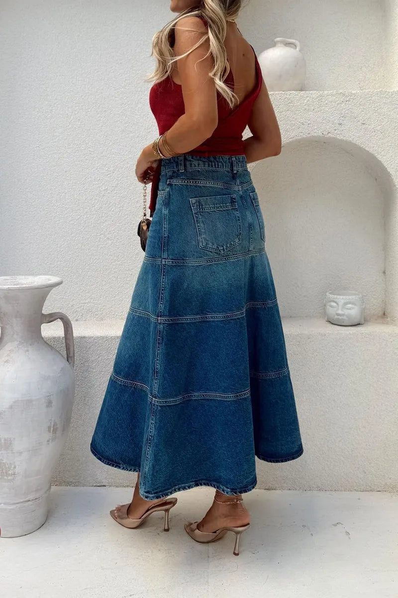 Women's Vintage High Waist A Line Casual Denim Skirt
