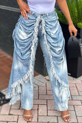 Women's Designer Double Layer Pleated Jeans