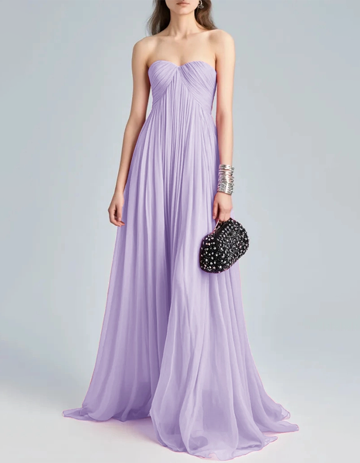 Strapless Pleated Chiffon Maxi Dress