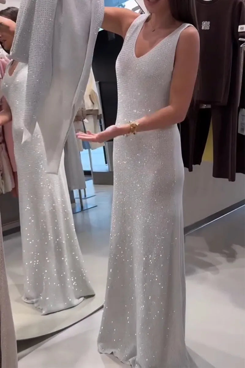 Women's Fashion Sparkling Rhinestone Knit Dress