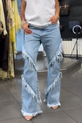 Women's Patchwork Frayed Washed Casual Jeans
