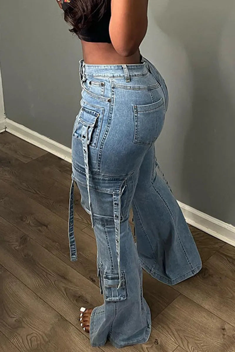Women's Y2k Multi Pocket Flared Jeans