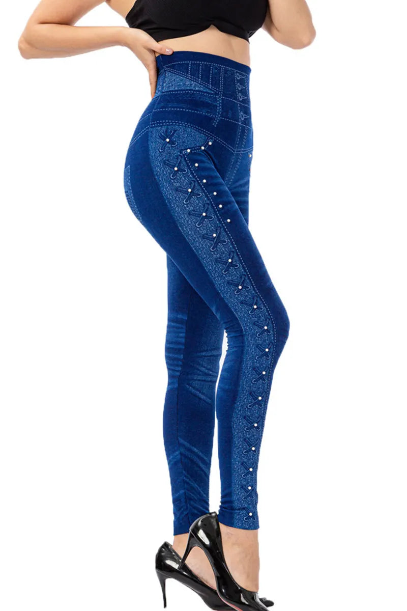 Ladies' High-Waist Patterned Floral Print Jeans