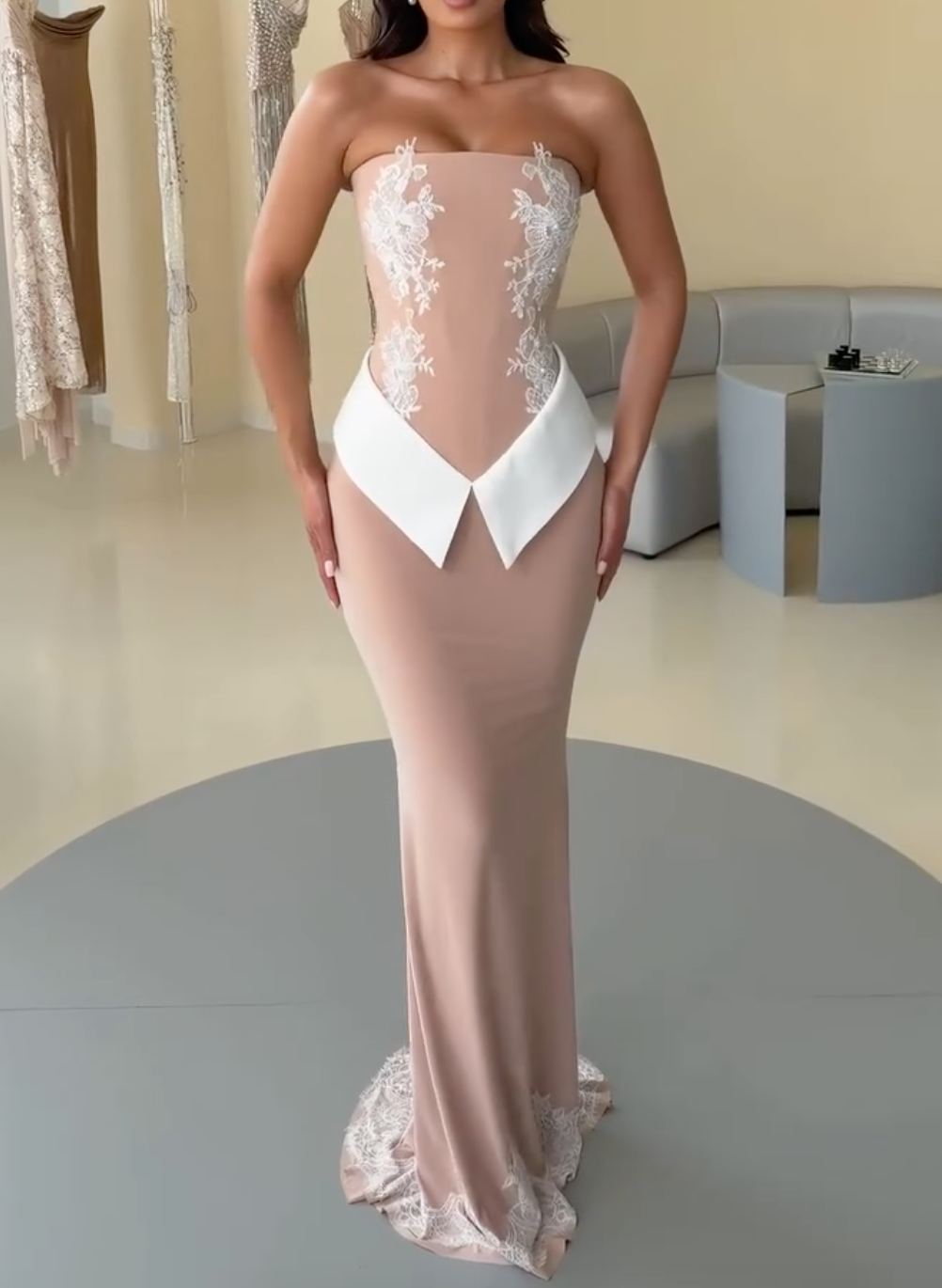 Women's Strapless Nude Mermaid Maxi Dress