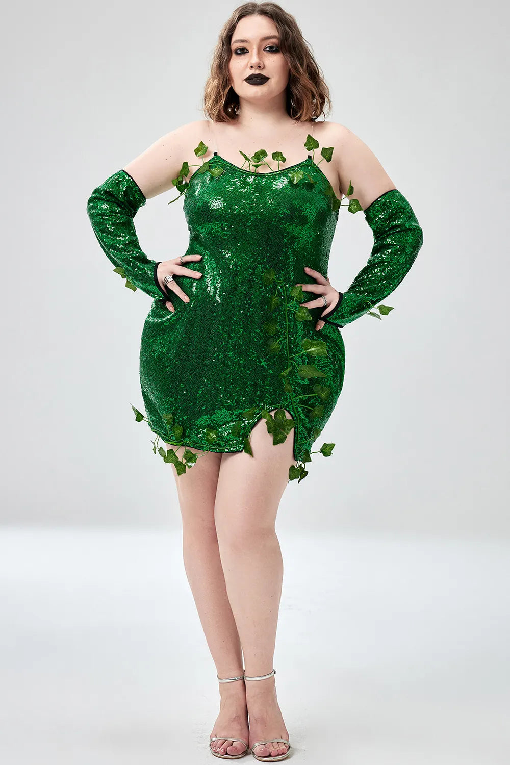 Halloween Costumes Green Cosplay Sequin Strapless Mini Dress(Ships 24h)