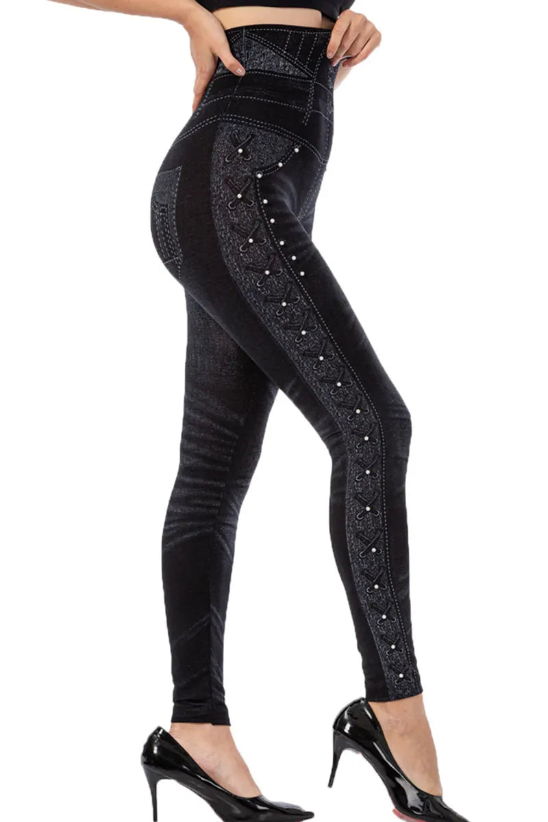 Ladies' High-Waist Patterned Floral Print Jeans