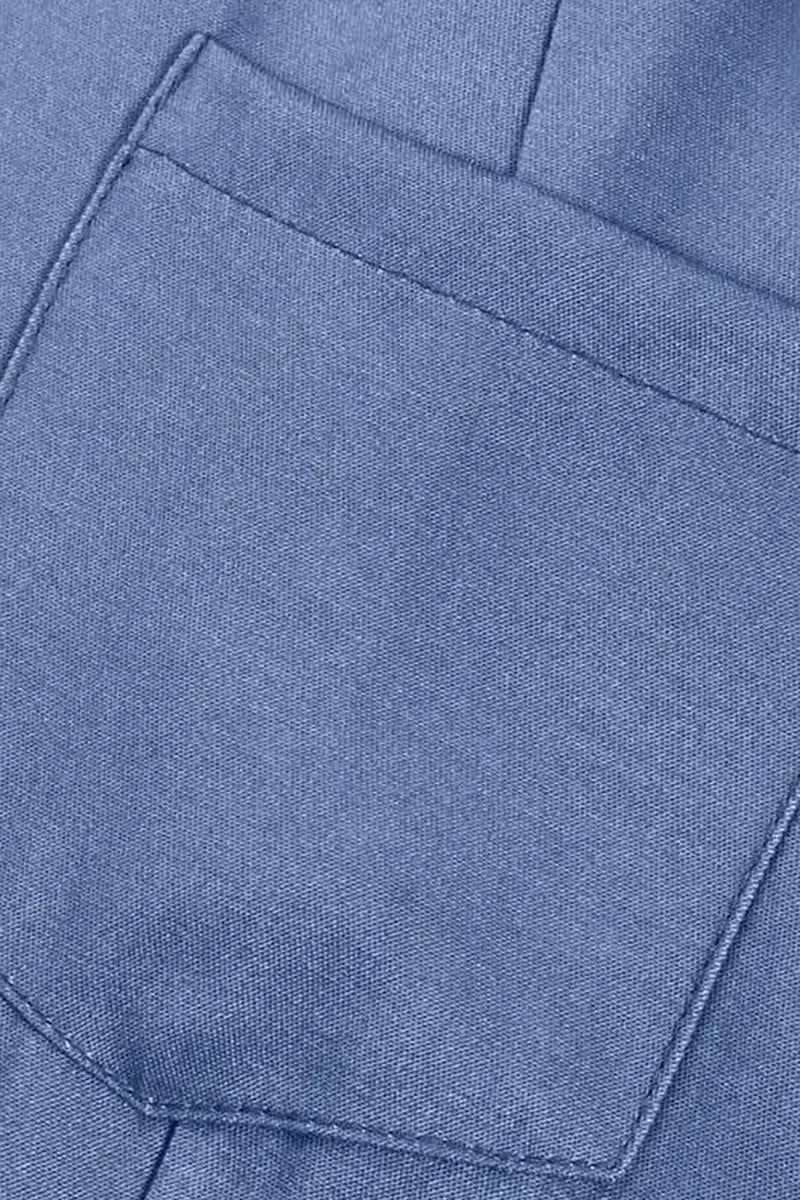 Women Shirt Collar Pocket Flared Casual Denim Dress