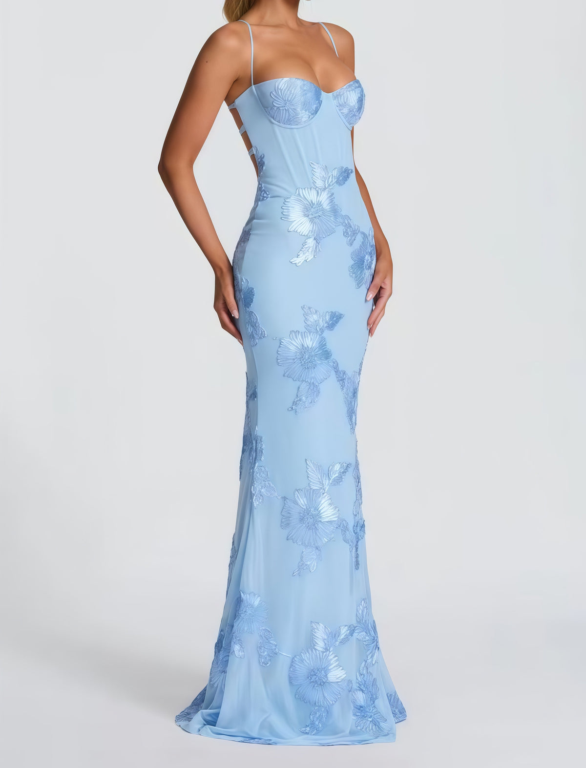 Luminous Golden Floral Embroidered Sweetheart Evening Gown